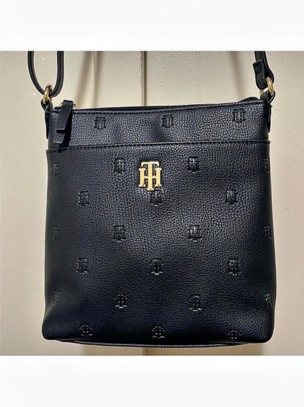 Tommy Hilfiger Monogram Pebbled Crossbody Bag Black
